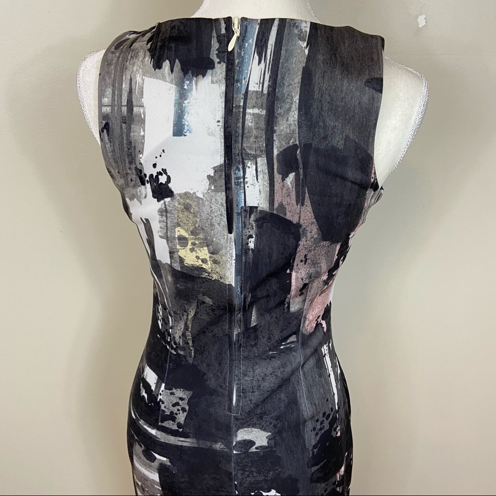 H&M bodycon abstract print dress sleeveless midi sexy - Picture 6 of 10